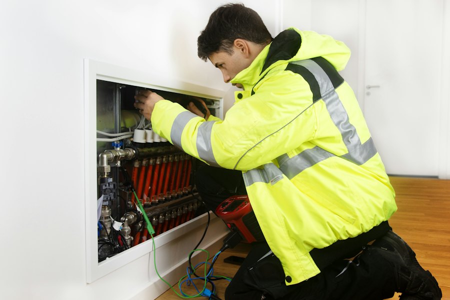 Electrician working on electrical equipment